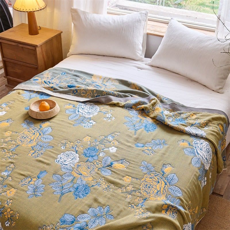 Rosen-Jacquard-Steppdecke aus reiner Baumwolle - 200cm x 230cm - image 0