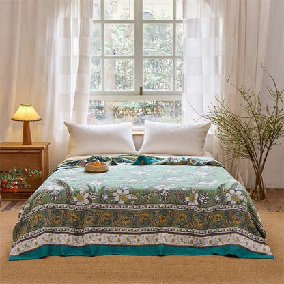 Steppdecke aus reiner Baumwolle mit Wildblumenwiese-Motiv - image 1