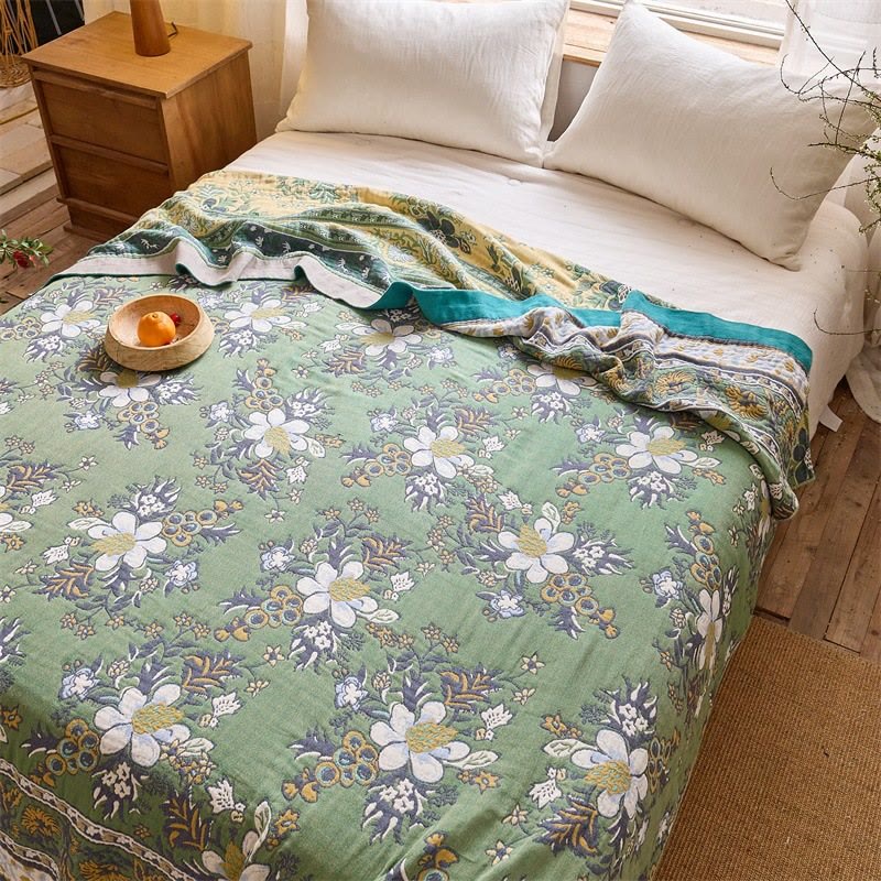 Steppdecke aus reiner Baumwolle mit Wildblumenwiese-Motiv - 200cm x 230cm - image 0