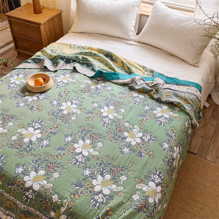 Steppdecke aus reiner Baumwolle mit Wildblumenwiese-Motiv - 200cm x 230cm - image 0