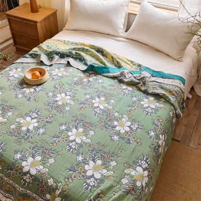 Steppdecke aus reiner Baumwolle mit Wildblumenwiese-Motiv - 200cm x 230cm - image 0