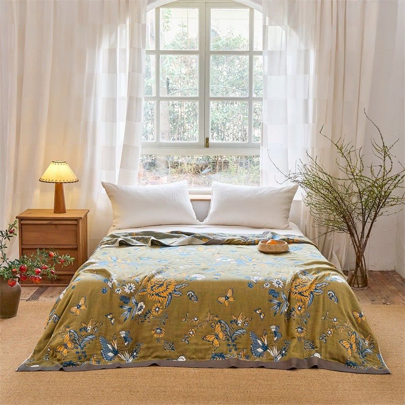 Steppdecke aus reiner Baumwolle mit Schmetterlings- und Blumenmuster - image 1