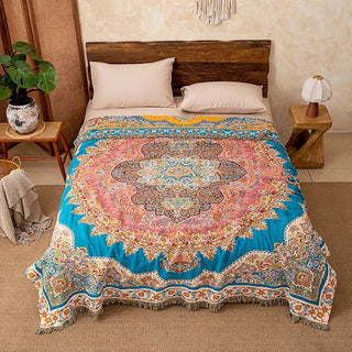 Vintage-Muster-Steppdecke aus Baumwollgaze mit Quasten - 200cm x 230cm - image 0