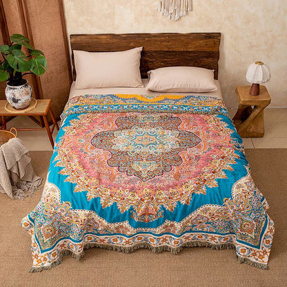 Vintage-Muster-Steppdecke aus Baumwollgaze mit Quasten - 200cm x 230cm - image 0