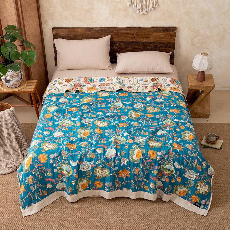 Quiltdecke aus Baumwollgaze mit Blumenmuster - image 1