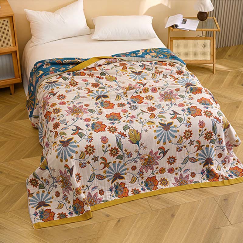 Wendbare Steppdecke aus Baumwollgaze mit Blumenmuster - image 2