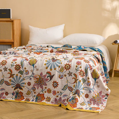 Wendbare Steppdecke aus Baumwollgaze mit Blumenmuster - image 1