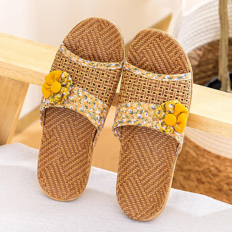 Hausschuhe aus Rattan und Stroh mit Blumenmuster - Gelb - L - image 13