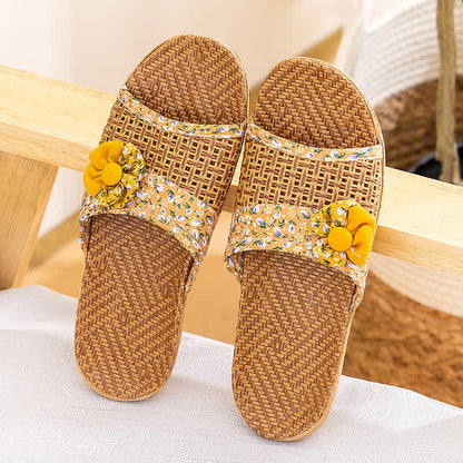 Hausschuhe aus Rattan und Stroh mit Blumenmuster - Gelb - L - image 13