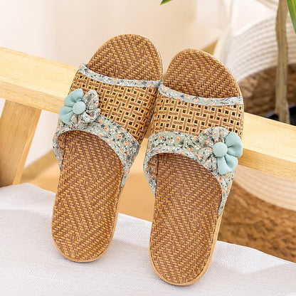 Hausschuhe aus Rattan und Stroh mit Blumenmuster - Grün - L - image 10
