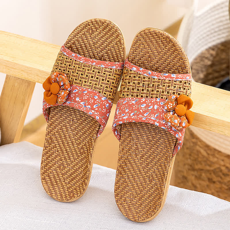 Hausschuhe aus Rattan und Stroh mit Blumenmuster - Orange - L - image 4