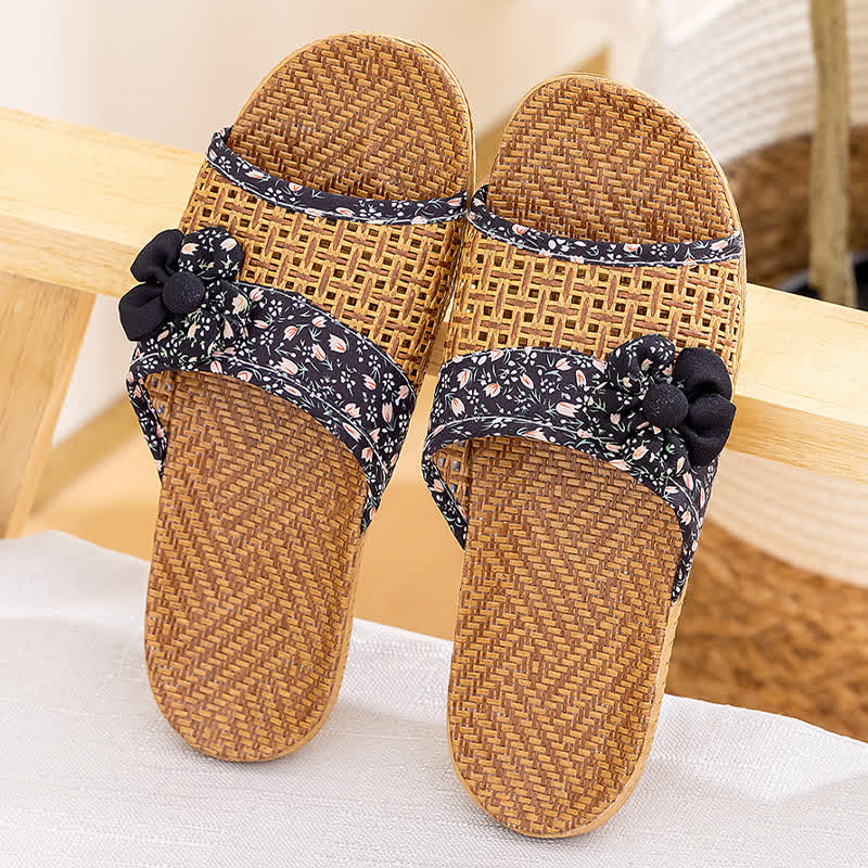 Hausschuhe aus Rattan und Stroh mit Blumenmuster - Schwarz - L - image 16