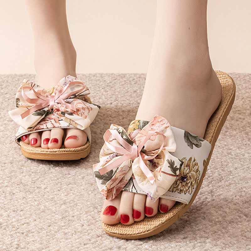 Französische romantische Leinenpantoffeln mit Blumenmuster - Beige - L - image 10