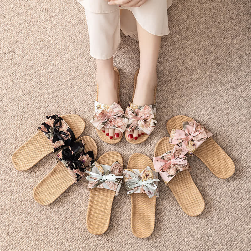 Französische romantische Leinenpantoffeln mit Blumenmuster - image 1
