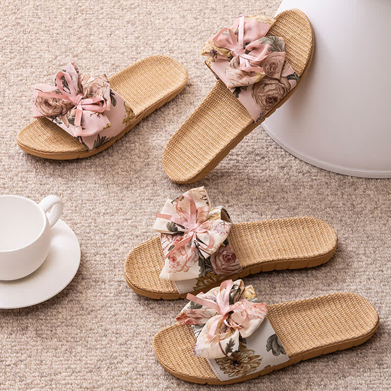 Französische romantische Leinenpantoffeln mit Blumenmuster - image 3