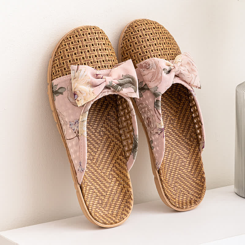 Vintage-Hausschuhe aus Rattan mit floralem Muster - Rosa - L - image 7