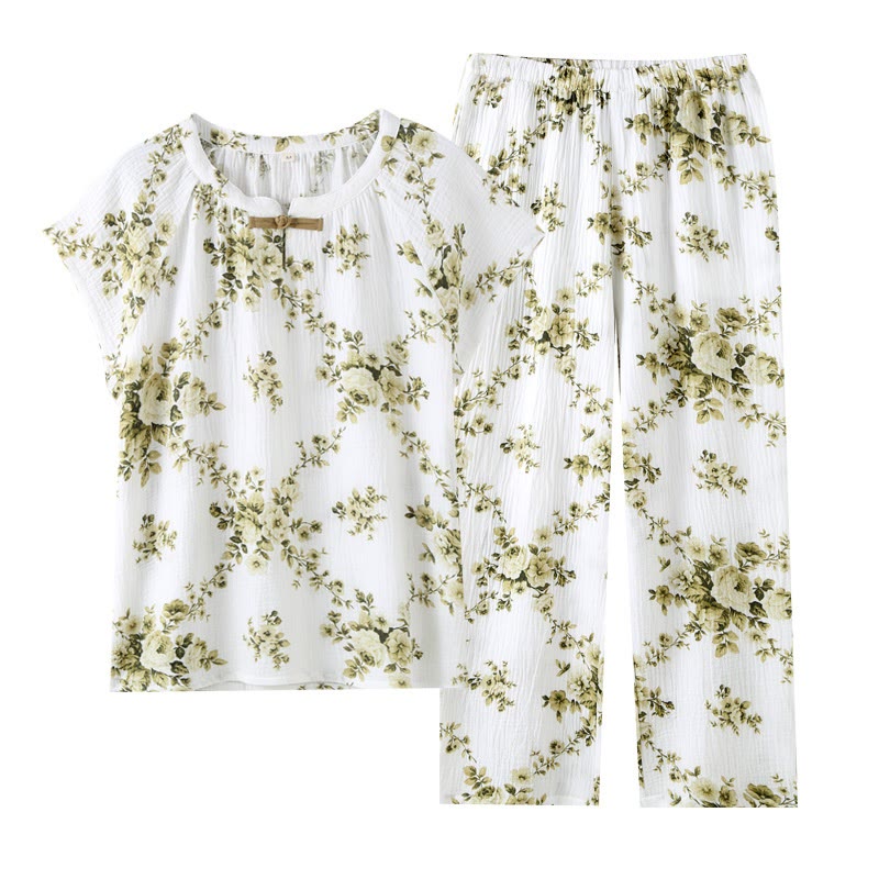 Vintage-Pyjama-Set aus Baumwollgaze mit Pfingstrosenmuster - image 8