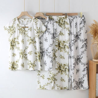 Vintage-Pyjama-Set aus Baumwollgaze mit Pfingstrosenmuster - image 0
