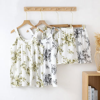 Ärmelloser Pyjama-Set aus Baumwollgaze mit Pfingstrosenmuster - image 0
