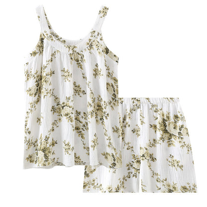 Ärmelloser Pyjama-Set aus Baumwollgaze mit Pfingstrosenmuster - image 2