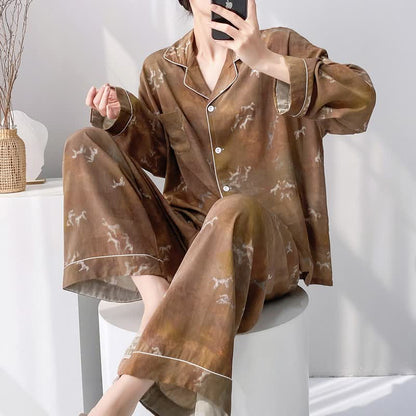 Vintage-Pyjama-Set mit Pferdemuster - Braun - XXL - image 0