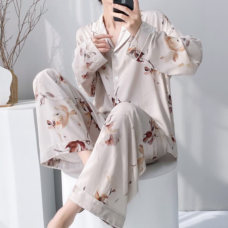 Pyjama-Set im künstlerischen Blumenstil - Beige - XXL - image 0