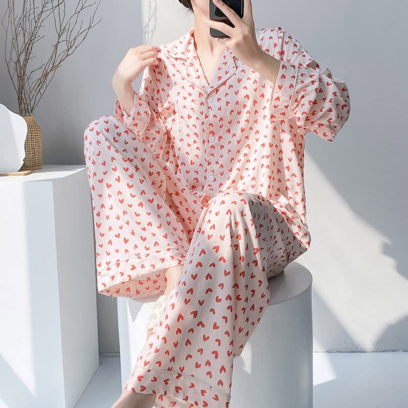 Pyjama-Set mit rotem Herzmuster - Beige - XXL - image 0