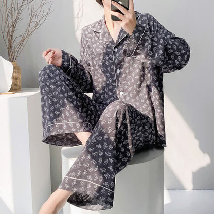 Vintage-Pyjama-Set im rustikalen Blumenstil - Marineblau - XXL - image 0
