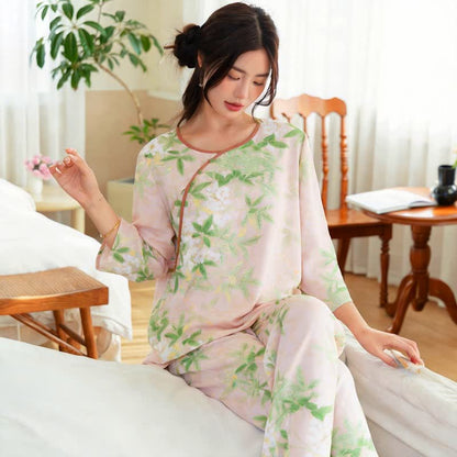 Pyjama-Set mit orientalischem Blumen- und Blättermuster - image 3