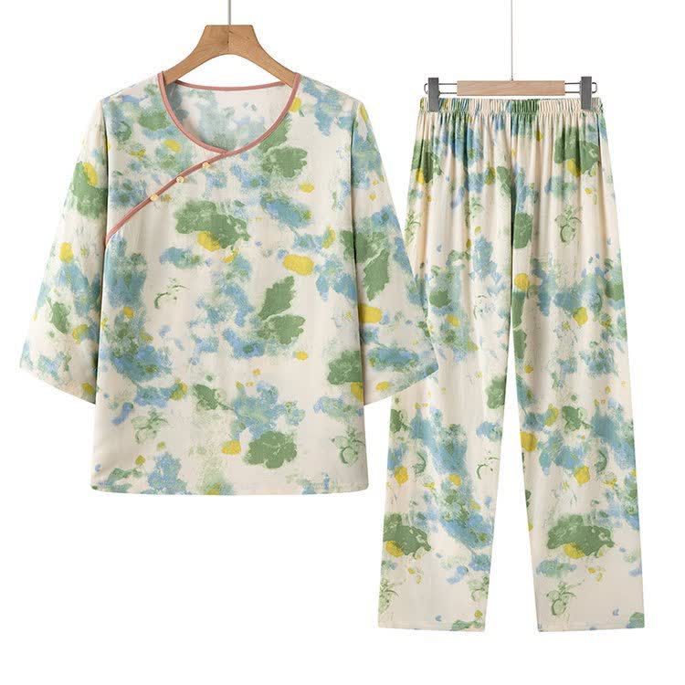 Orientalisches Pyjama-Set mit künstlerischem Aquarell-Design - image 6