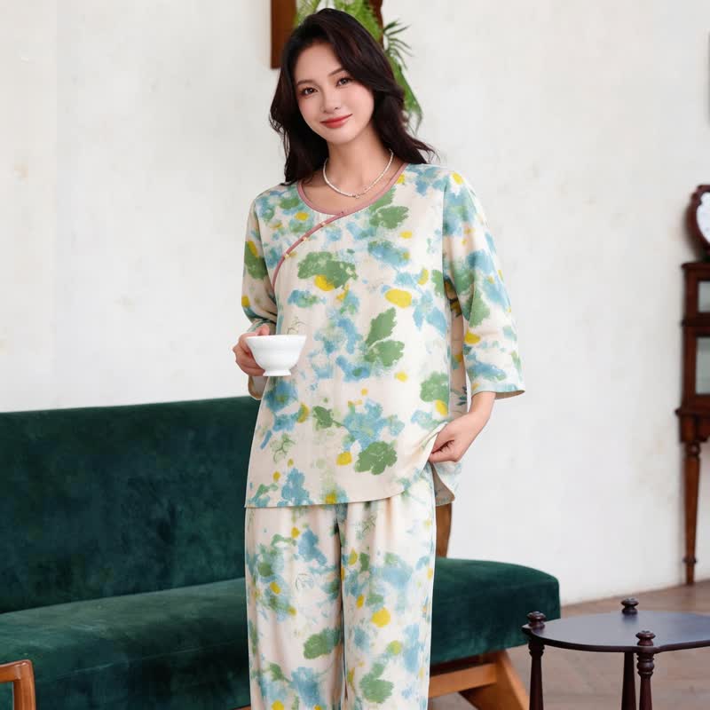 Orientalisches Pyjama-Set mit künstlerischem Aquarell-Design - image 3
