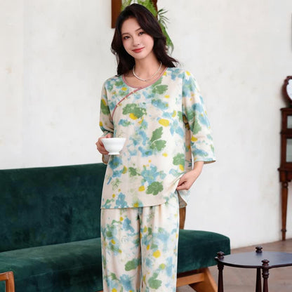 Orientalisches Pyjama-Set mit künstlerischem Aquarell-Design - image 3