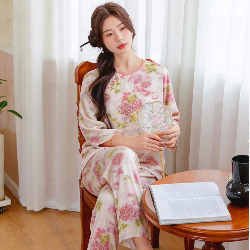 Orientalisches rosa Pyjama-Set mit Blumenmuster - image 2