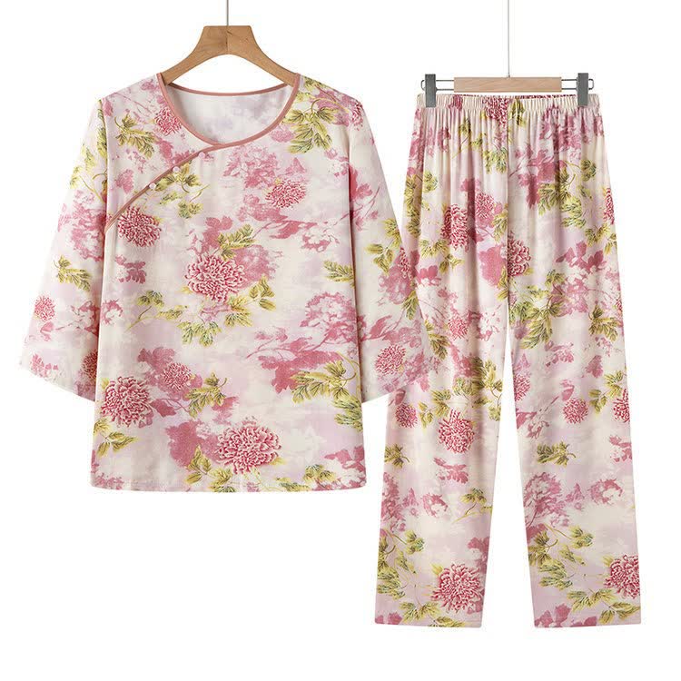 Orientalisches rosa Pyjama-Set mit Blumenmuster - image 5