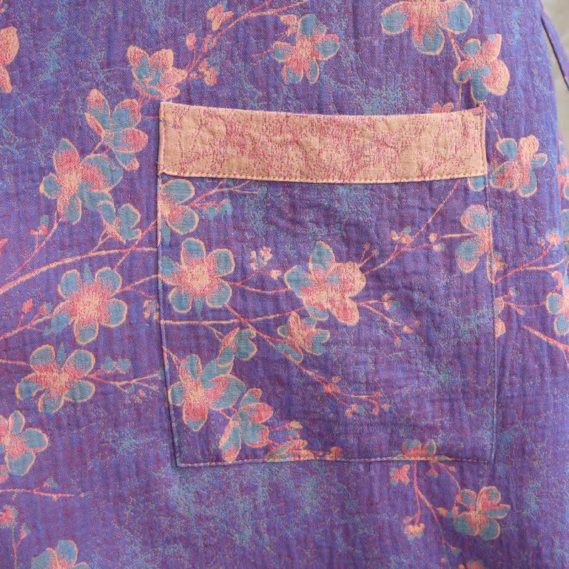 Kurzarm-Baumwollbademantel mit Zweig- und Blumenmuster - image 5