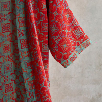 Kurzärmeliger Baumwollbademantel mit Vintage-Muster - image 3