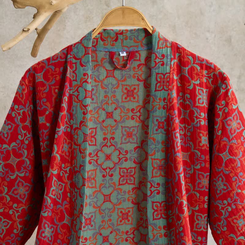 Kurzärmeliger Baumwollbademantel mit Vintage-Muster - image 1
