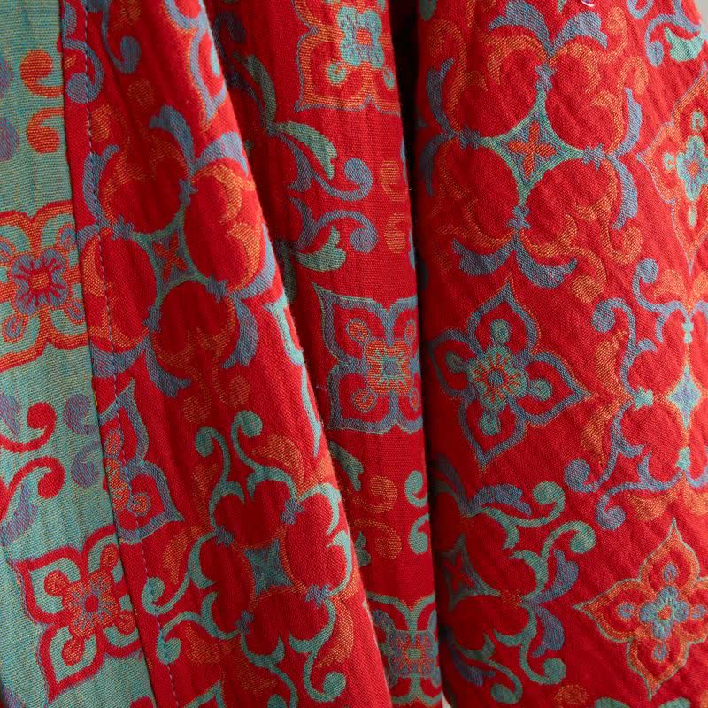 Kurzärmeliger Baumwollbademantel mit Vintage-Muster - image 6