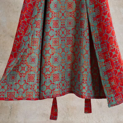 Kurzärmeliger Baumwollbademantel mit Vintage-Muster - image 4