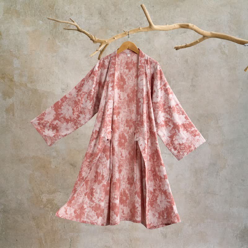 Eleganter Kimono aus Baumwollgaze mit Blumenmuster - Rosa - XL - image 1