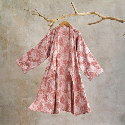 Eleganter Kimono aus Baumwollgaze mit Blumenmuster - Rosa - XL - image 1