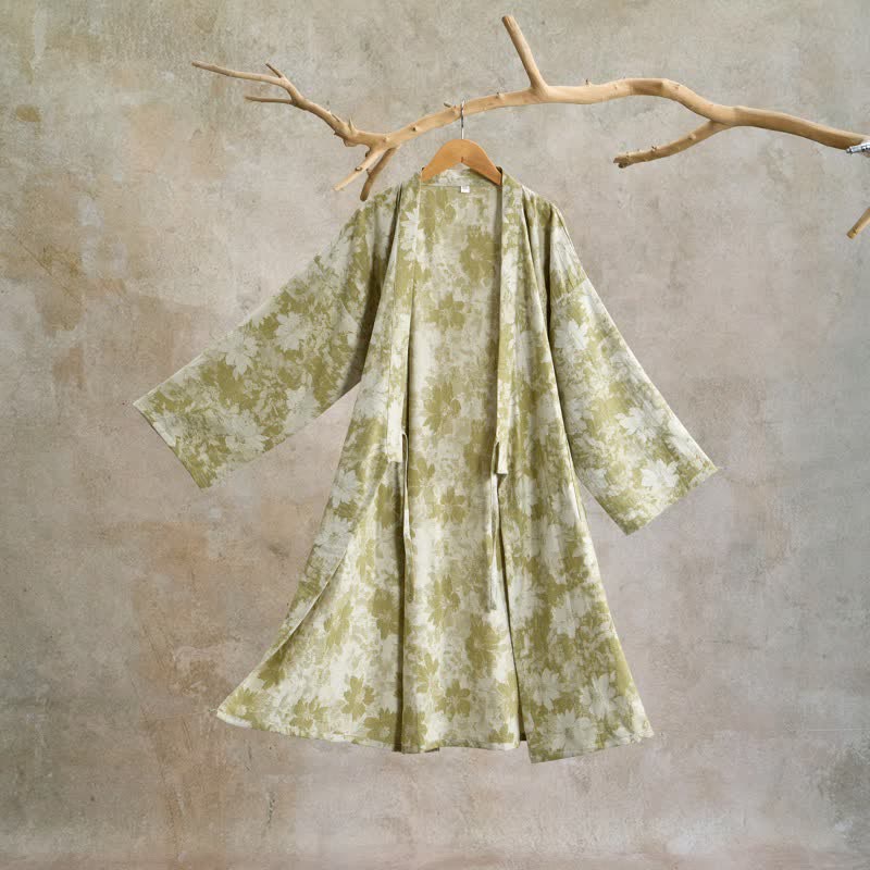 Eleganter Kimono aus Baumwollgaze mit Blumenmuster - Grün - XL - image 9