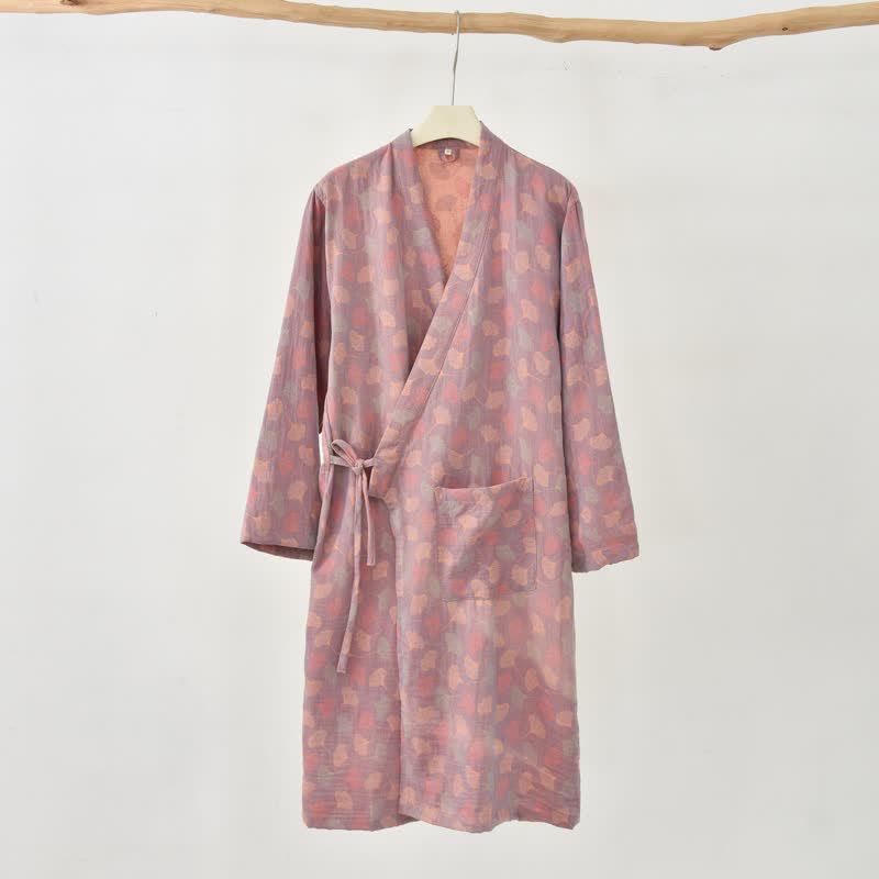 Ginkgoblatt-Baumwollgaze-Yukata-Robe - Rosa - XXL - image 14