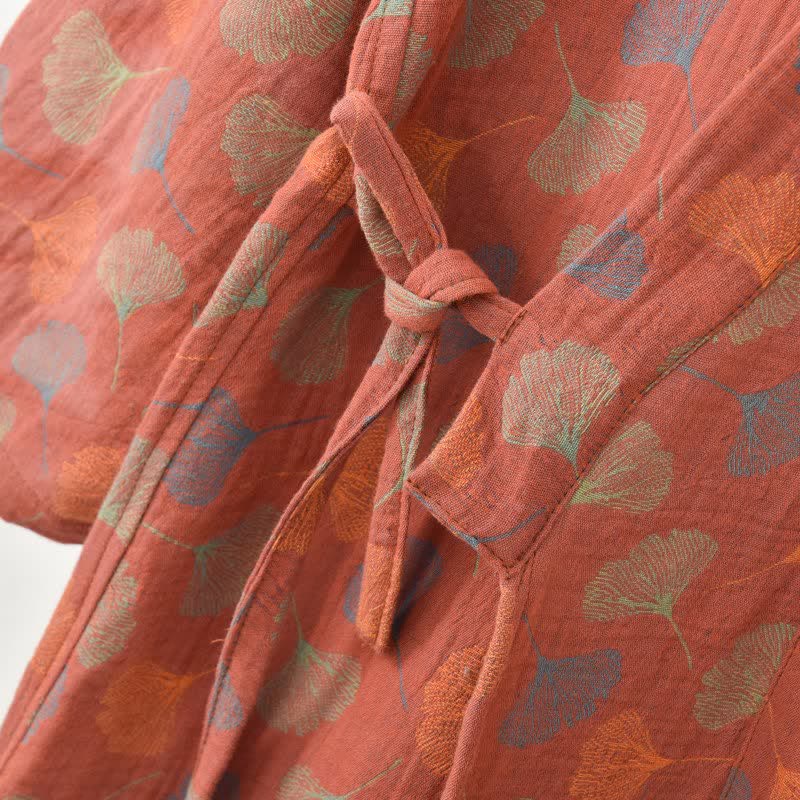 Ginkgoblatt-Baumwollgaze-Yukata-Robe - image 9