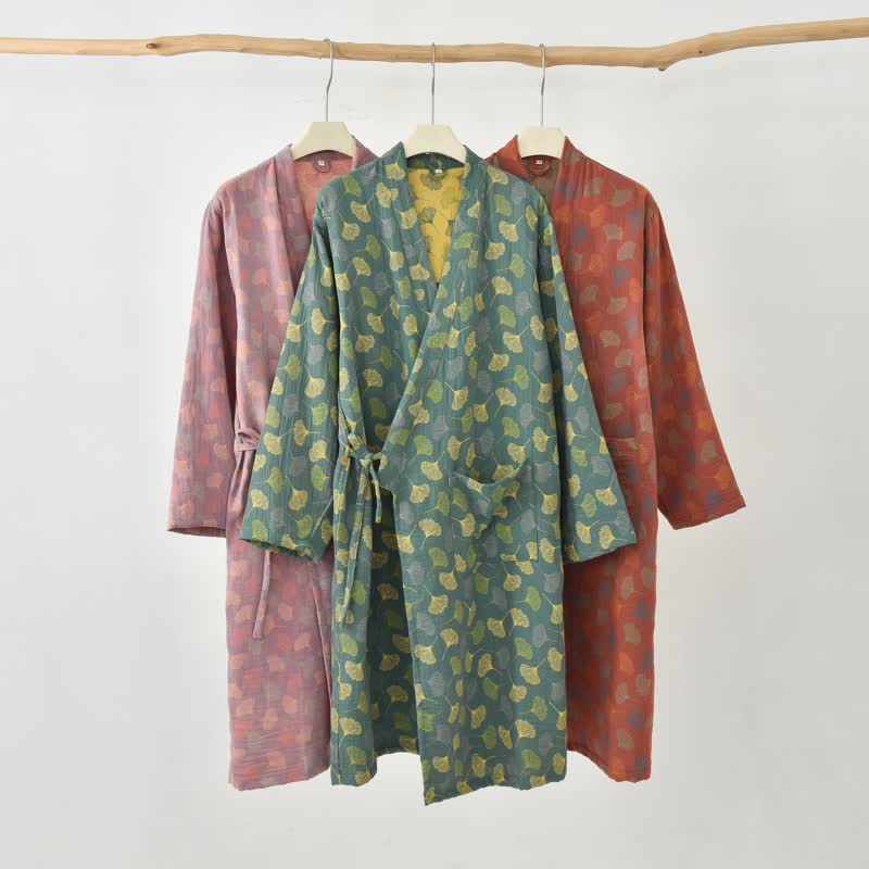 Ginkgoblatt-Baumwollgaze-Yukata-Robe - image 1
