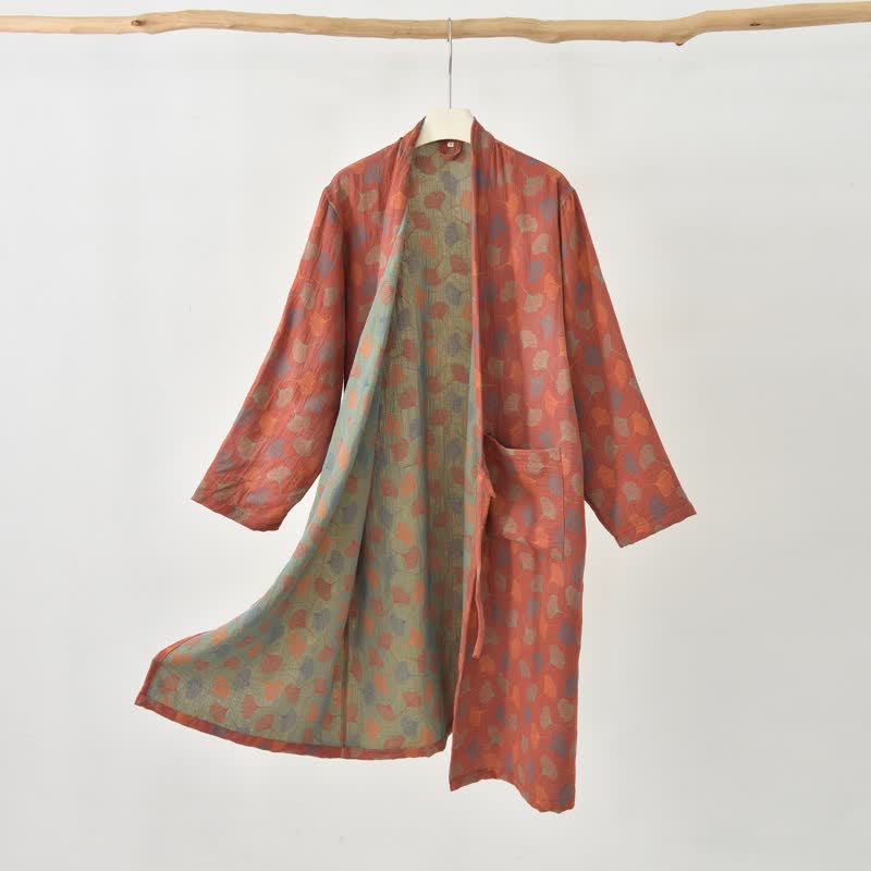 Ginkgoblatt-Baumwollgaze-Yukata-Robe - image 6