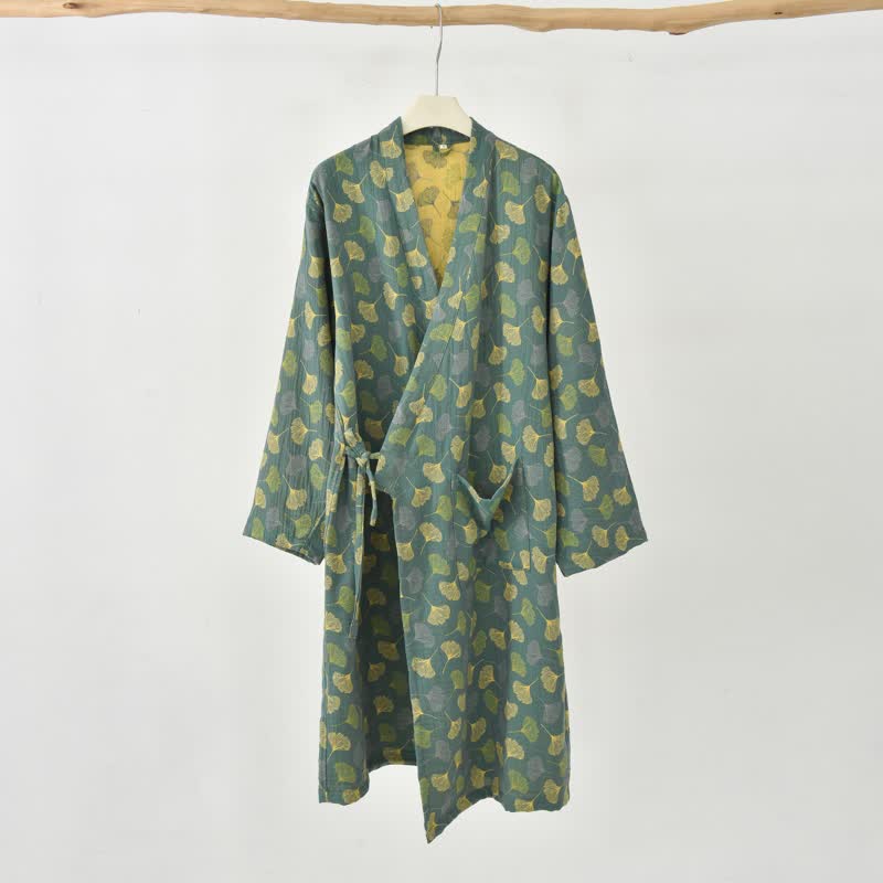 Ginkgoblatt-Baumwollgaze-Yukata-Robe - Grün - XXL - image 16