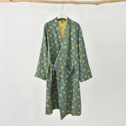 Ginkgoblatt-Baumwollgaze-Yukata-Robe - Grün - XXL - image 16