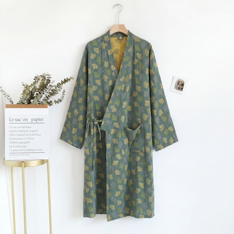Ginkgoblatt-Baumwollgaze-Yukata-Robe - image 17