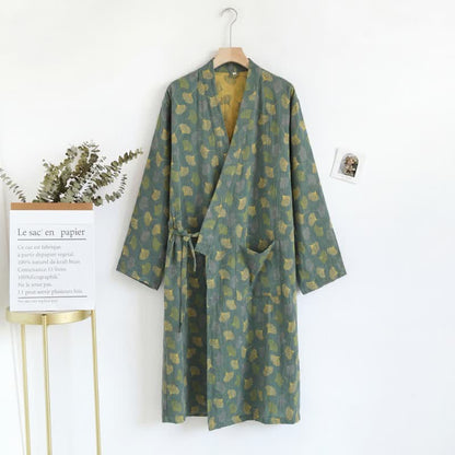 Ginkgoblatt-Baumwollgaze-Yukata-Robe - image 17